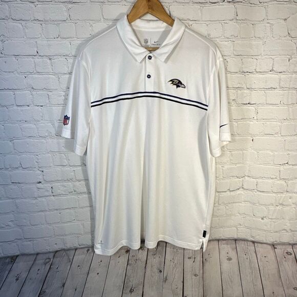NFL On Field Baltimore Ravens Polo Mens  XL White Short sleeve DriFit Colordry - Picture 1 of 11